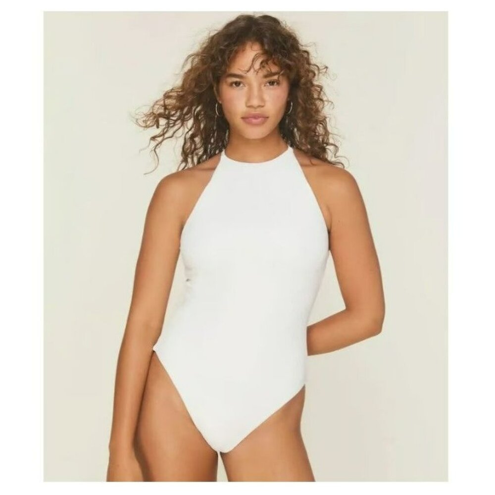 Andie Swim The Asbury Ribbed One Piece Swimsuit Bathing Suit Coconut Size M